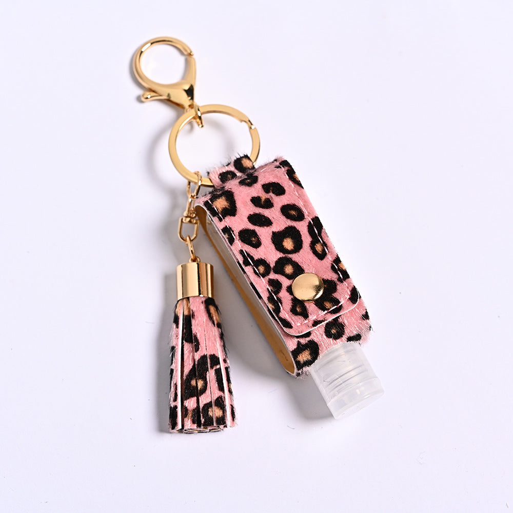 Wholesale Leopard Print T-shaped PU Leather Hand Sanitizer Free Leather Case Keychain